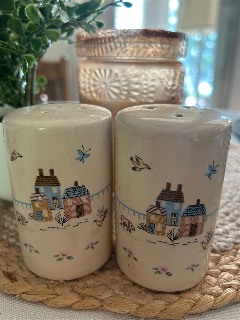Heartland Ceramic Cottage Salt and Pepper Shakers - Cream with Pastel Houses